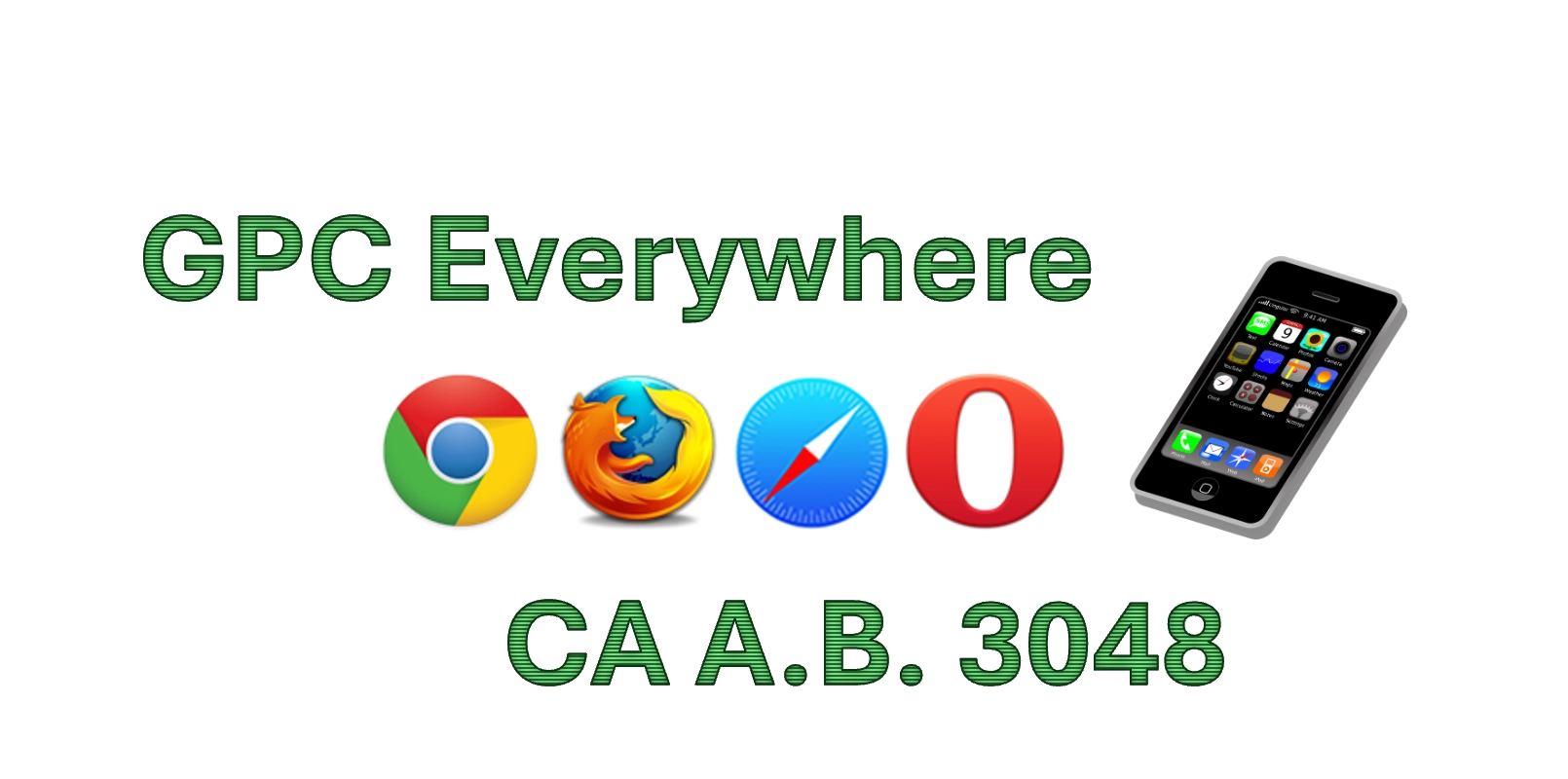 Browser logos, a smartphone illustration, and a writing 'GPC Everywhere'.