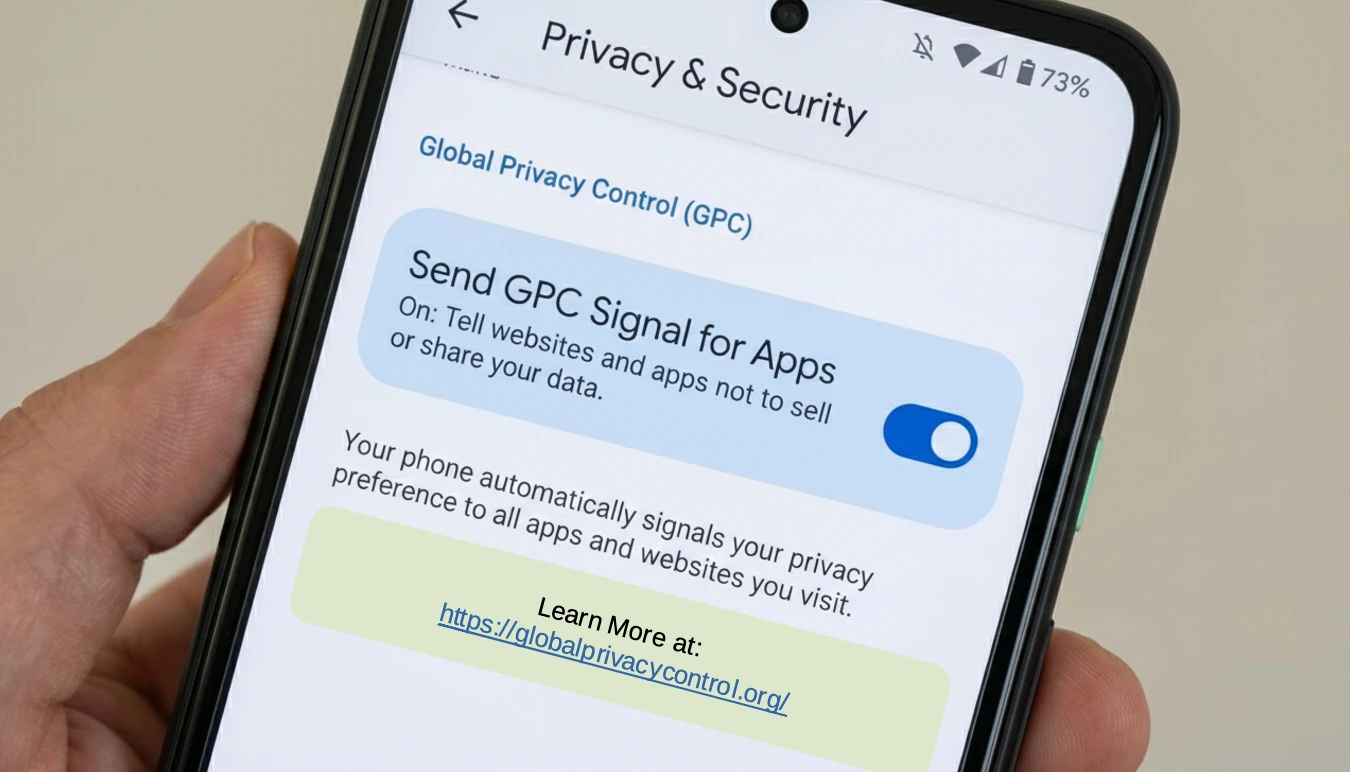 An image showing a potential UI design for a Global Privacy Control opt out setting on Android.