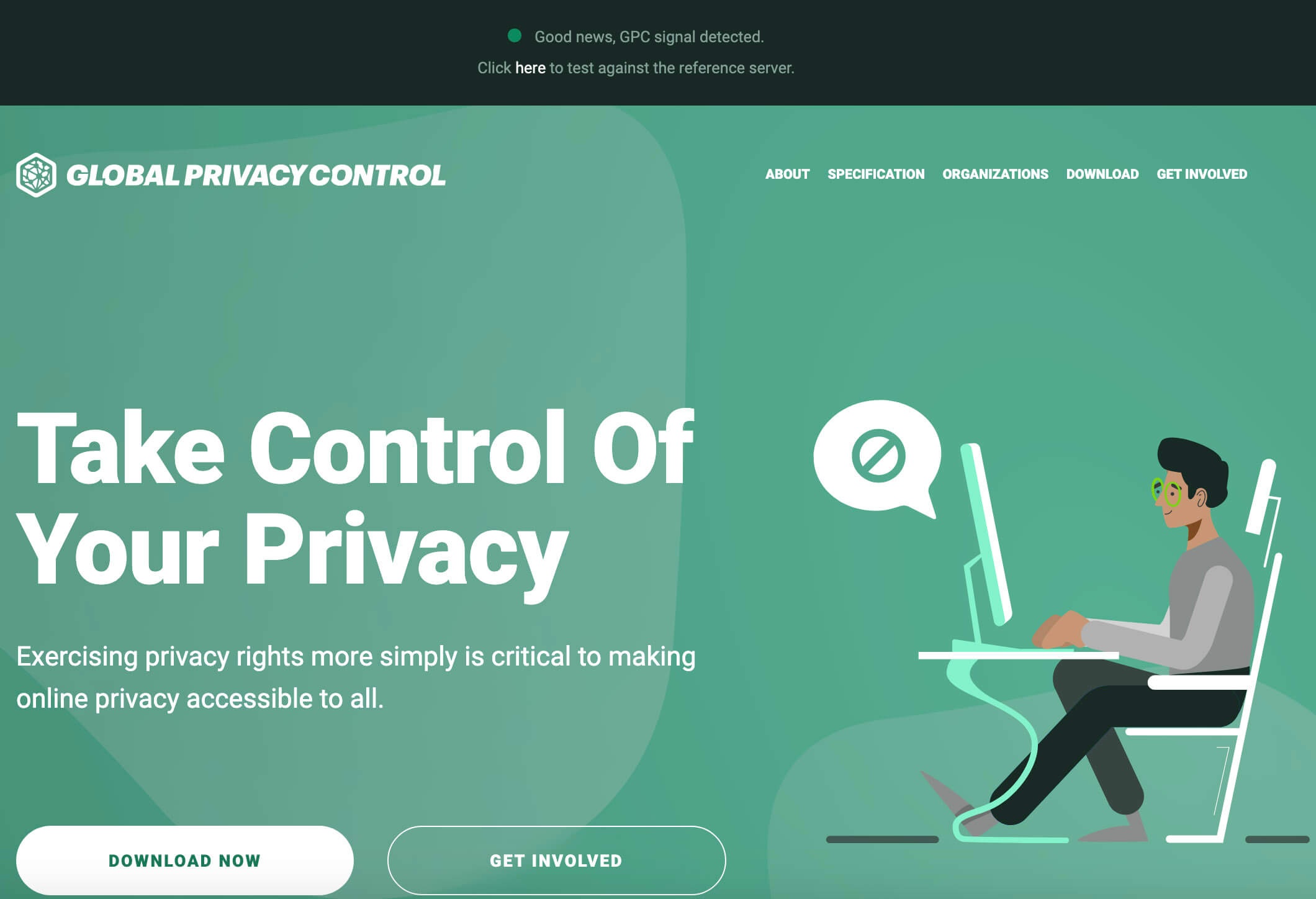 Screenshot of the landing page for the Global Privacy Control project.
