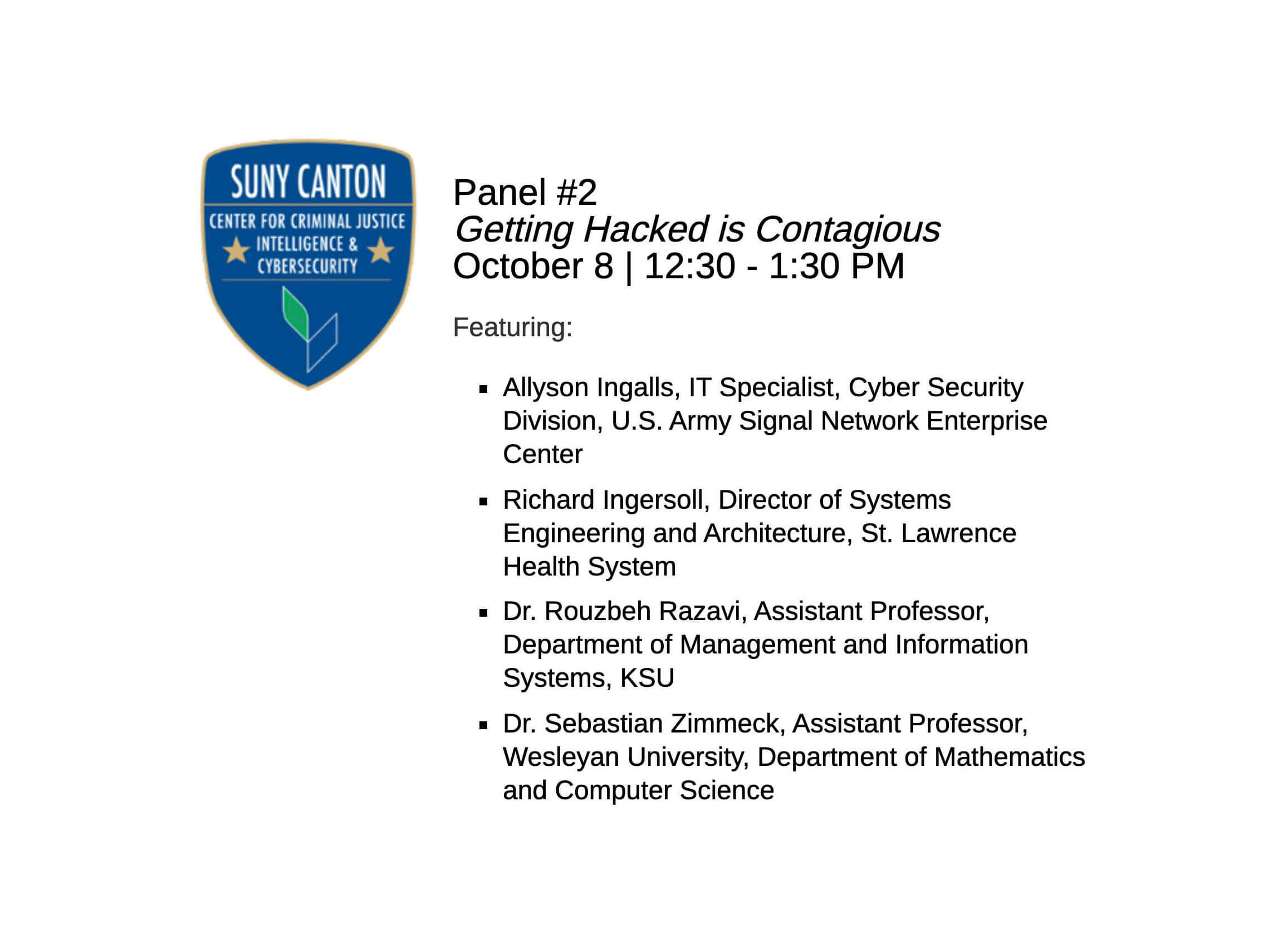 An announcement for a panel discussion on cybersecurity.