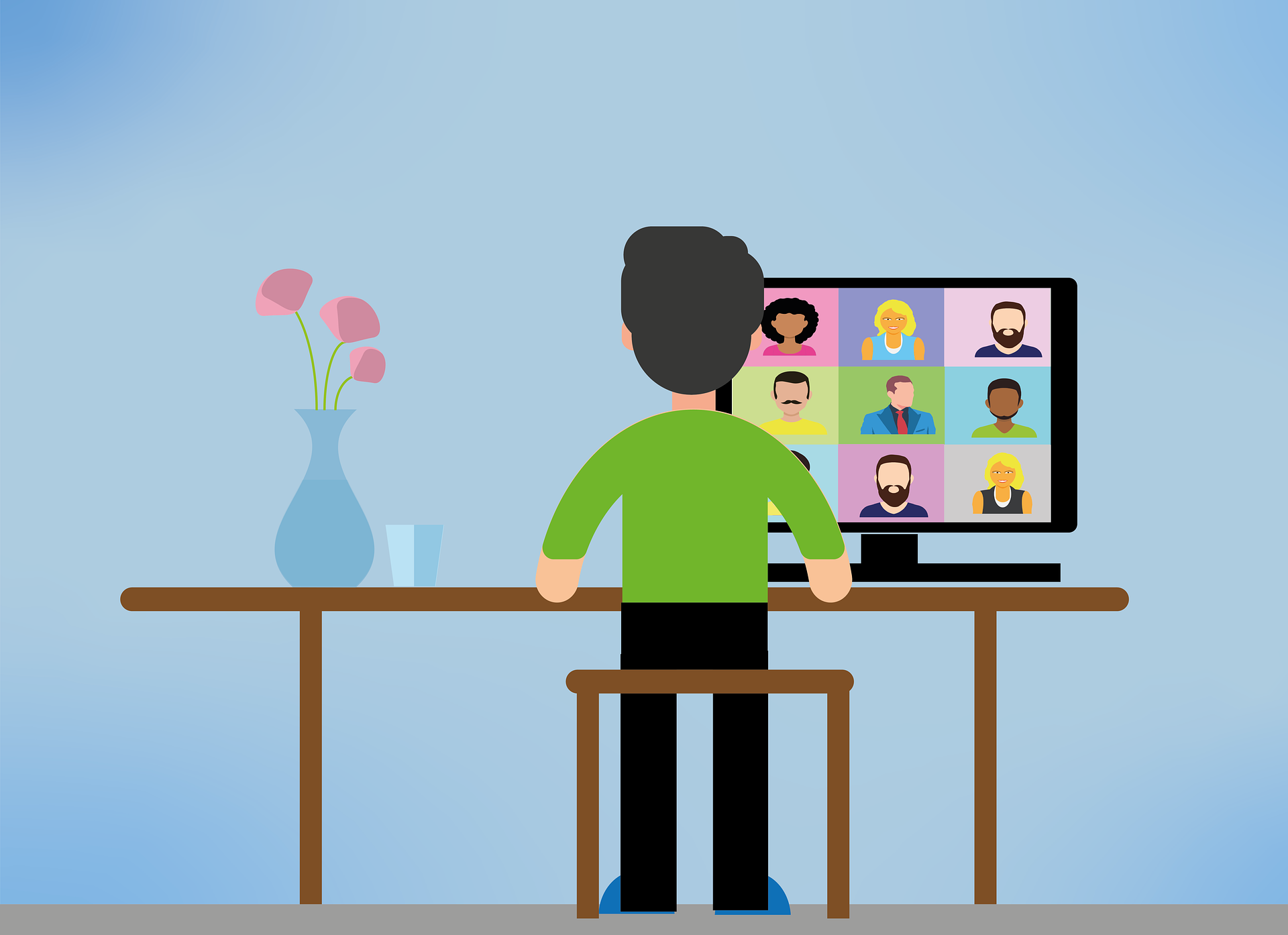 An illustration of a Zoom video conference.